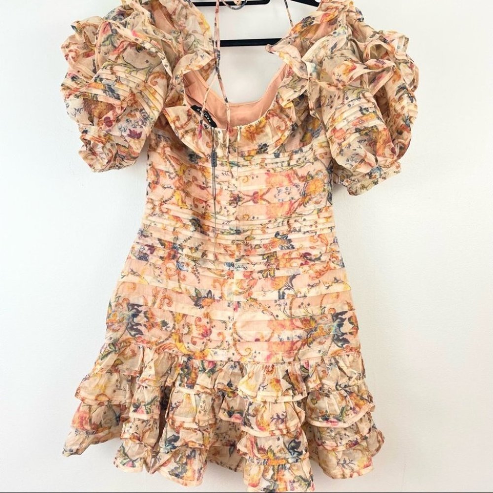Beulah Dress Summer Mini Floral Ruffle Puff Sleeve Zimmermann Dupe - Picture 9 of 13